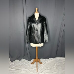 Vintage Women's Size S Black Auric Genuine Leather‎ Button Up Jacket.